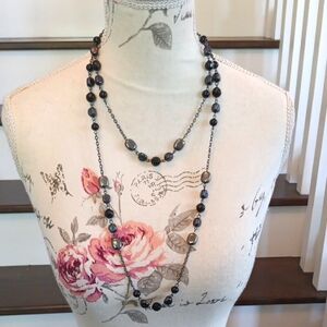 ! Long or Layered Black and Pewter Beaded Necklace